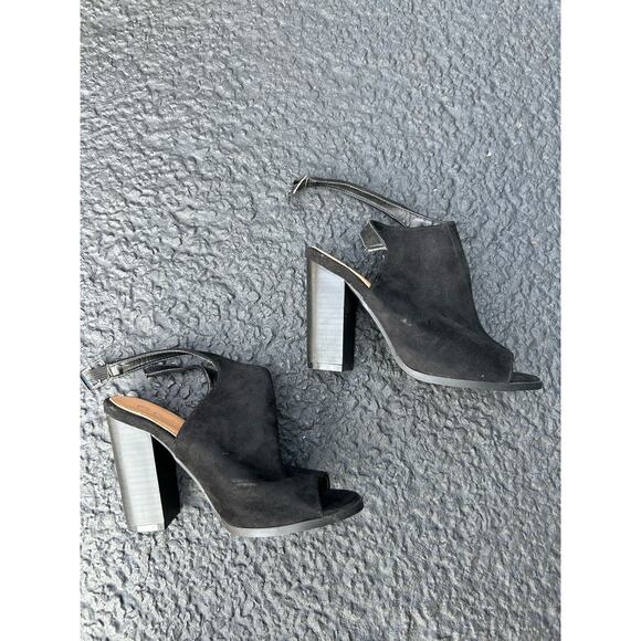 High Block Heel Open Toe Sandal Boot Women’s Size 6 Betani Black Bootie Shoe - Picture 2 of 5